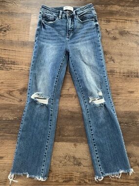 BKE 26 Billie Jeans 26x28 High Rise Slim Straight Cropped Distressed Denim Blue